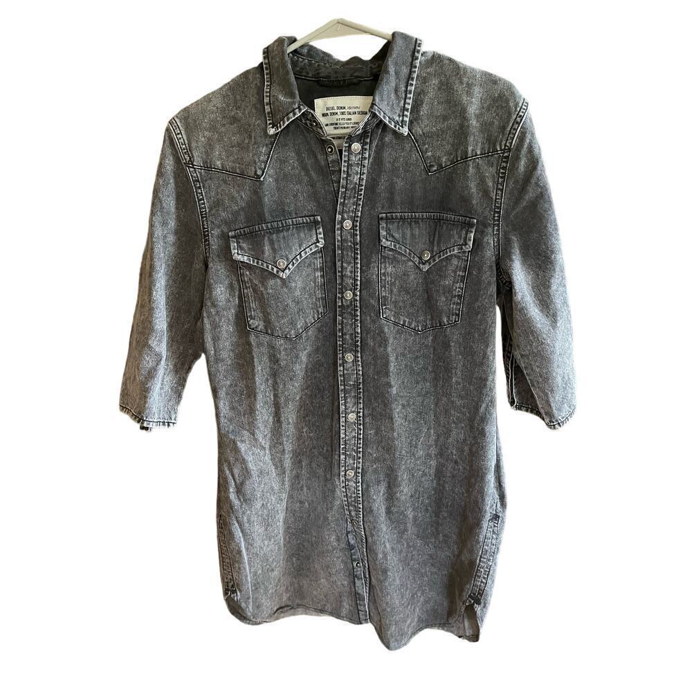 Diesel Denim 100% Italian Black Washed Button Down Shirt Dress​​​​​​